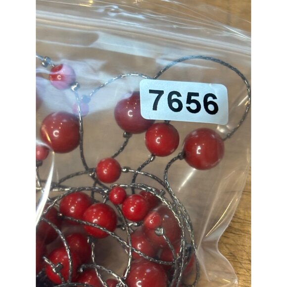 Long Layered Red Bead Necklace With Black Multistrand Wire & Lobster Clasp Jewel - Picture 2 of 9